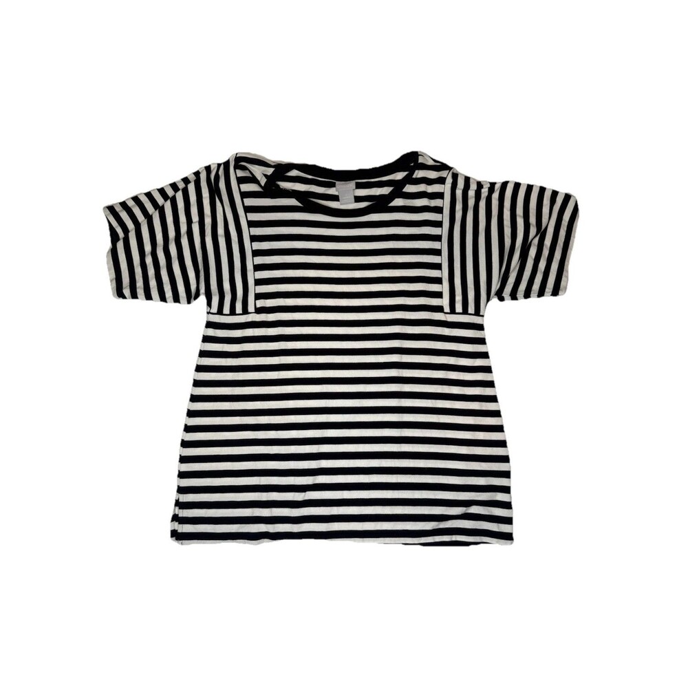 Chico's Women’s Black & White Striped Short Sleeve Top Cotton Blend Size 1 M